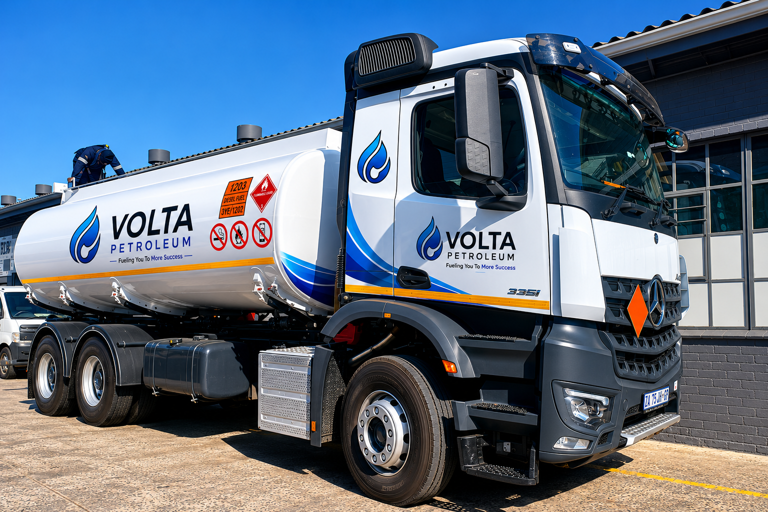 Volta Petroleum Mercedes-Benz tanker at the depot